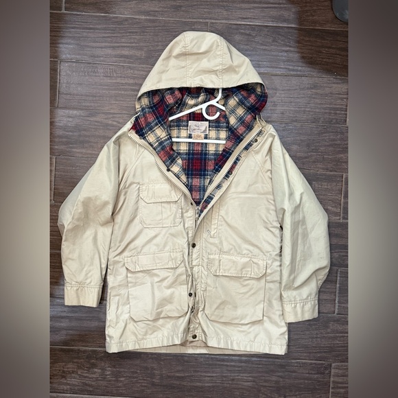 Beige Mountain Trails Plaid Lined Parka Jacket L - Picture 6 of 16